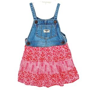 OshKosh B'gosh Denim Skirtall Tiered Floral Cottagecore Boho Girls 3T